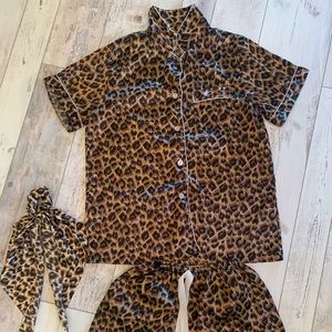 Leopard Print Shorts Pajama set with scrunchie